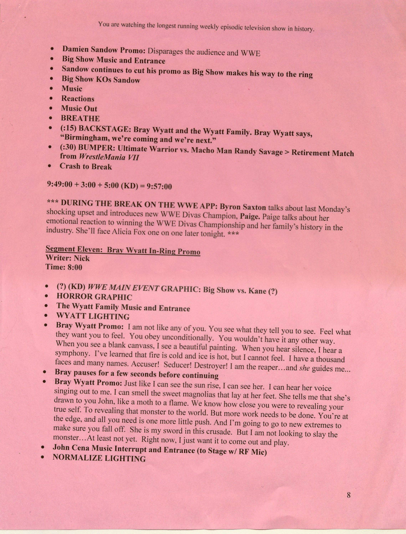 Illustration for article titled This Is What A WWE Raw Script Looks Like